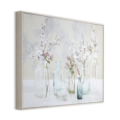 Apple Blossom Bottles Framed Floral Printed Canvas