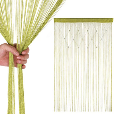 Apple Green Glitter Beaded String Polyester Curtain, Fly Screen Room ...