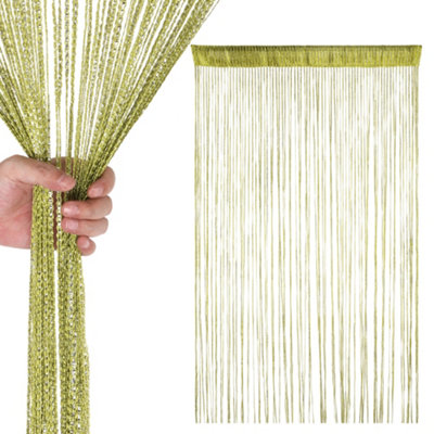 Apple Green Glitter String Polyester Curtains, Fly Screen Fringe Panel ...