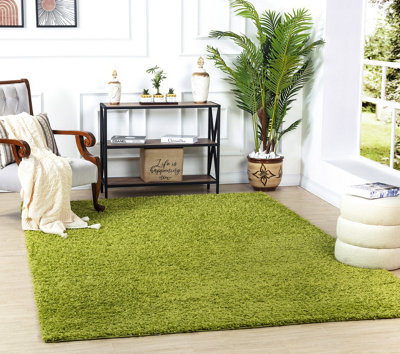 Apple Green Modern Shaggy Rug, Plain Stain Resistant Easy to Clean For ...