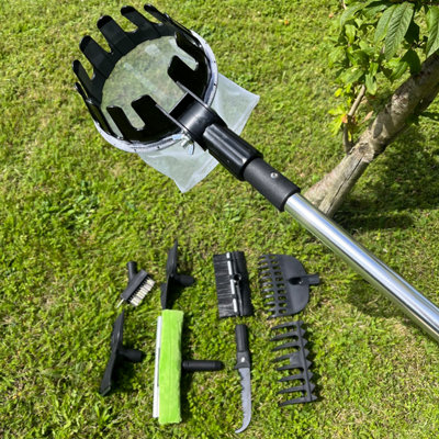 Apple Picker Fruit Harvester with 9 Interchangeable Heads - Patio Brush, Leaf Rake