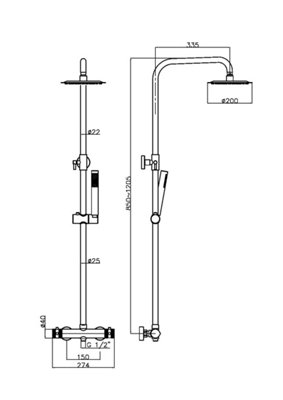 Apres Black Twin Head Rigid Riser Shower Kit Thermostatic - 3