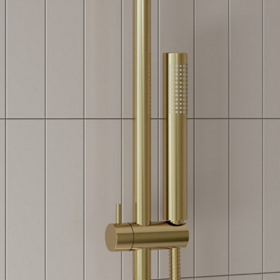 Apres Brushed Brass Round Handle, Head & Handset Riser Kit