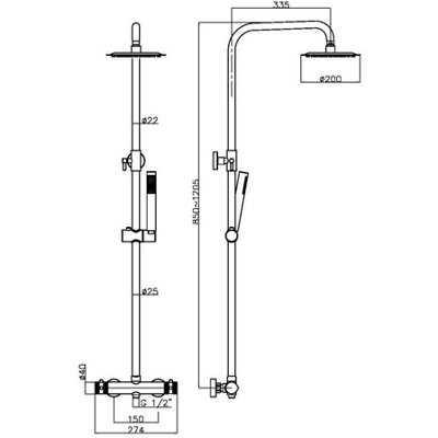 Apres Brushed Brass Twin Head Rigid Riser Shower Kit Thermostatic