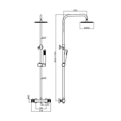 Apres Brushed Brass Twin Head Rigid Riser Shower Kit Thermostatic - 4