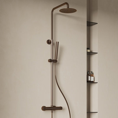 Apres Brushed Bronze Round Rigid Riser Shower With Drench Head