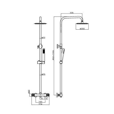 Apres Chrome Twin Head Rigid Riser Shower Kit Thermostatic - 3