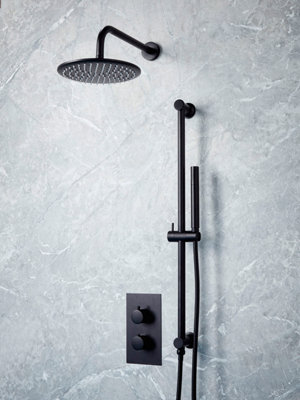 Apres Dual Function Concealed Shower Valve Matt Black - Complete Shower System - Fixed Head, Slide Rail and Handset - Matt Black