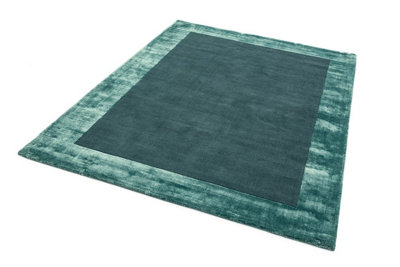 Aqua Blue Bordered Handmade Modern Easy to clean Rug for Dining Room Bed Room and Living Room-120cm x 170cm