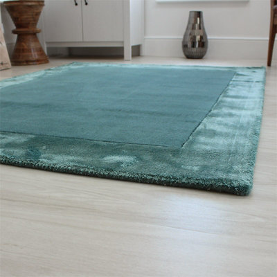 Aqua Blue Bordered Handmade Modern Easy to clean Rug for Dining Room Bed Room and Living Room-120cm x 170cm