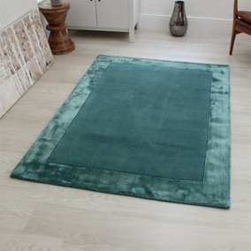 Aqua Blue Bordered Handmade Modern Easy to clean Rug for Dining Room Bed Room and Living Room-160cm X 230cm