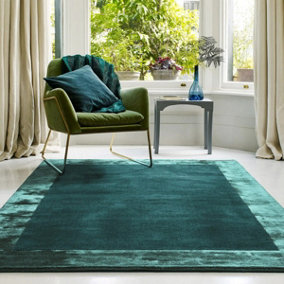 Aqua Blue Bordered Handmade Modern Easy to clean Rug for Dining Room Bed Room and Living Room-200cm X 290cm