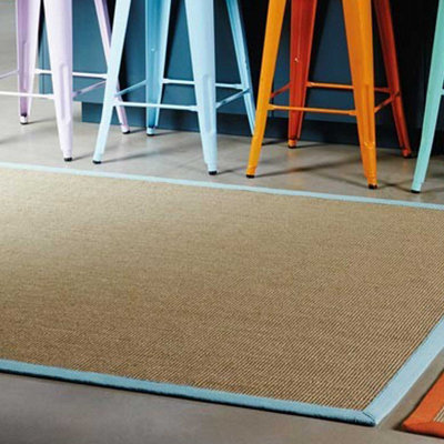 Aqua Bordered Plain Modern Easy to clean Rug for Dining Room Bed Room and Living Room-68 X 240cmcm (Runner)