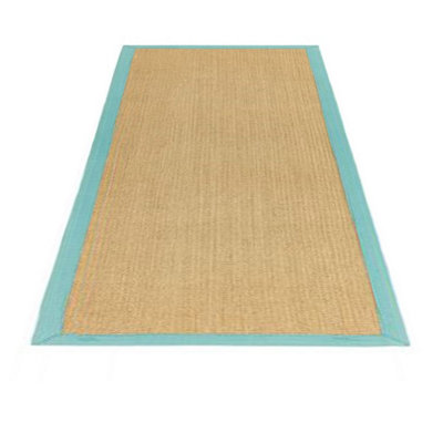 Aqua Bordered Plain Modern Easy to clean Rug for Dining Room Bed Room and Living Room-68 X 300cmcm (Runner)