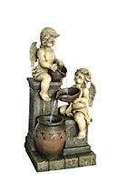 Aqua Creations 2 Angels with Spilling Urns Mains Plugin Powered Water Feature with Protective Cover