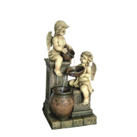 Aqua Creations 2 Angels with Spilling Urns Mains Plugin Powered Water Feature with Protective Cover