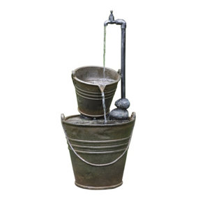 Aqua Creations 2 Tin Buckets with Tap Mains Plugin Powered Water Feature with Protective Cover