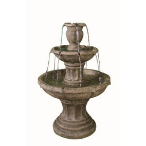 Aqua Creations 3 Tier Classic Stone Fountain Mains Plugin Powered Water Feature with Protective Cover