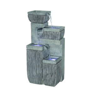 Aqua Creations 4 Bowl Textured Granite Mains Plugin Powered Water Feature with Protective Cover