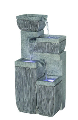 Aqua Creations 4 Bowl Textured Granite Solar Water Feature with Protective Cover