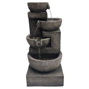 Aqua Creations 4 Granite Copper Bowls Mains Plugin Powered Water Feature with Protective Cover