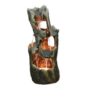 Aqua Creations 5 Fall Open Tree Trunk Solar Water Feature with Protective Cover