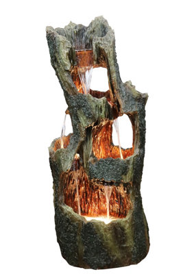 Aqua Creations 5 Fall Open Tree Trunk Solar Water Feature with Protective Cover