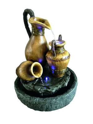 Aqua Creations Bamboo Urns on Slate Mains Plugin Powered Water Feature with Protective Cover