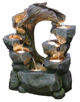 Aqua Creations Bellevue Carved Rock Falls Mains Plugin Powered Water Feature with Protective Cover