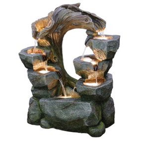 Aqua Creations Bellevue Carved Rock Falls Solar Water Feature with Protective Cover