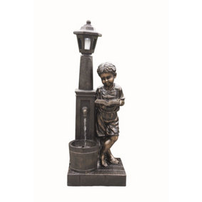 Aqua Creations Boy Reading at Lamp Solar Water Feature with Protective Cover