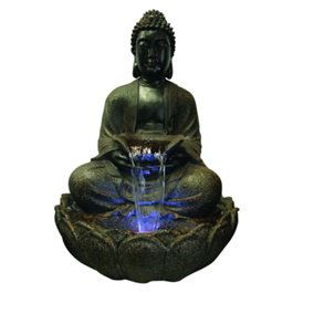 Aqua Creations Brown Sitting Buddha Mains Plugin Powered Water Feature
