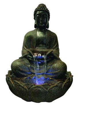 Aqua Creations Brown Sitting Buddha Solar Water Feature with Protective Cover