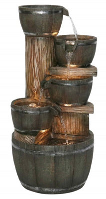Aqua Creations Dilworth Wooden Barrels Mains Plugin Powered Water Feature with Protective Cover