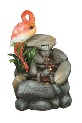 Aqua Creations Flamingo on Rock Mains Plugin Powered Water Feature with Protective Cover