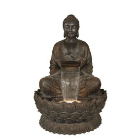 Aqua Creations Giant Brown Sitting Buddha Mains Plugin Powered Water Feature with Protective Cover