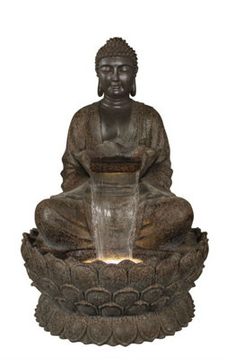 Aqua Creations Giant Brown Sitting Buddha Mains Plugin Powered Water Feature