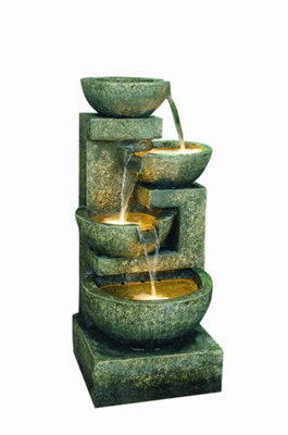 Aqua Creations Large Granite Four Bowl Mains Plugin Powered Water Feature with Protective Cover