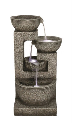 Aqua Creations Large Grey 4 Bowl Mains Plugin Powered Water Feature with Protective Cover