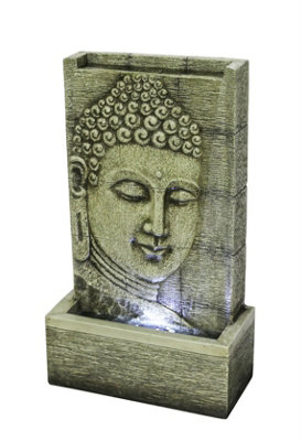 Aqua Creations Light Grey Buddha Wall Mains Plugin Powered Water Feature with Protective Cover