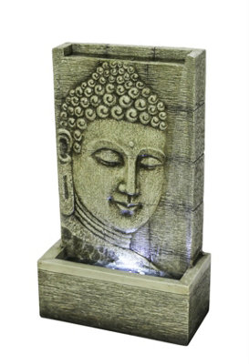 Aqua Creations Light Grey Buddha Wall Solar Water Feature with Protective Cover