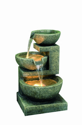 Aqua Creations Medium Granite 3 Bowl Mains Plugin Powered Water Feature with Protective Cover