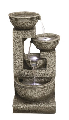 Aqua Creations Medium Grey 4 Bowl Solar Water Feature with Protective Cover