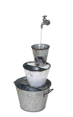 Aqua Creations Metal Buckets & Tap Mains Plugin Powered Water Feature with Protective Cover