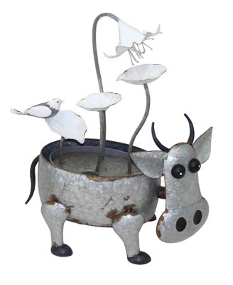 Aqua Creations Metal Cow with Flowers Mains Plugin Powered Water Feature with Protective Cover