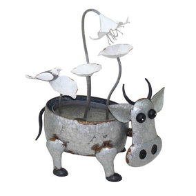 Aqua Creations Metal Cow with Flowers Mains Plugin Powered Water Feature with Protective Cover
