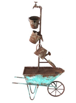 Aqua Creations Metal Wheel Barrow Fountain Mains Plugin Powered Water ...