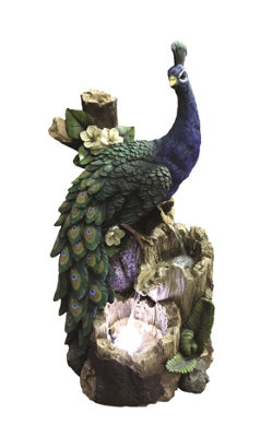 Aqua Creations Peacock on Tree Trunk Mains Plugin Powered Water Feature with Protective Cover