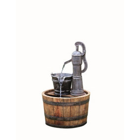Aqua Creations Pump on Wooden Barrel Mains Plugin Powered Water Feature with Protective Cover
