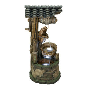 Aqua Creations Rustic Wishing Well Mains Plugin Powered Water Feature with Protective Cover